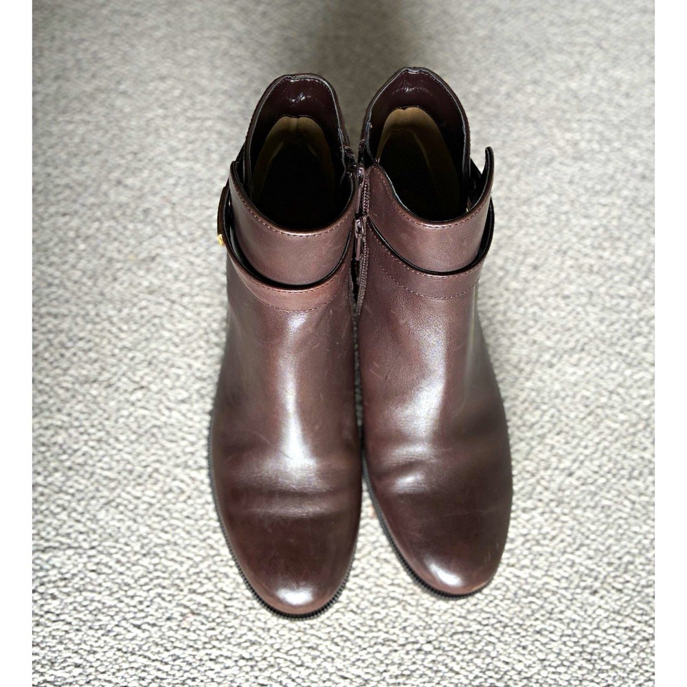Lauren Ralph Lauren Borgia Brown Leather Ankle Boots 7.5B Buckle Zip